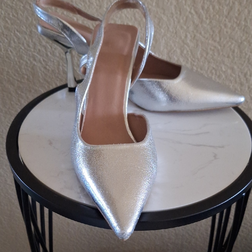 Elegant Silver Women's Pointed Toe Heels